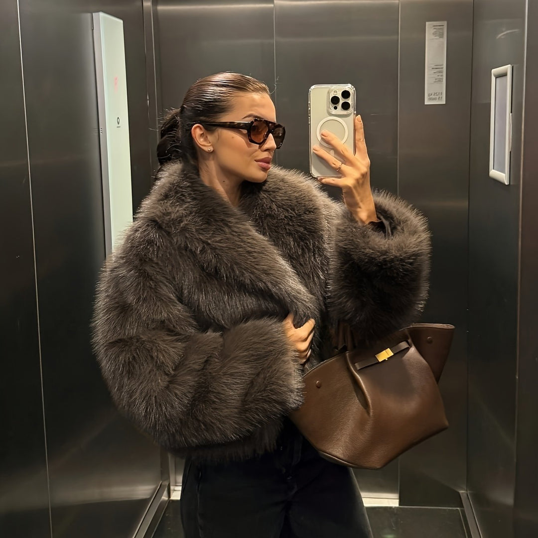 Nep Winter Warme Mode Pluche Korte Jas voor Vrouwen