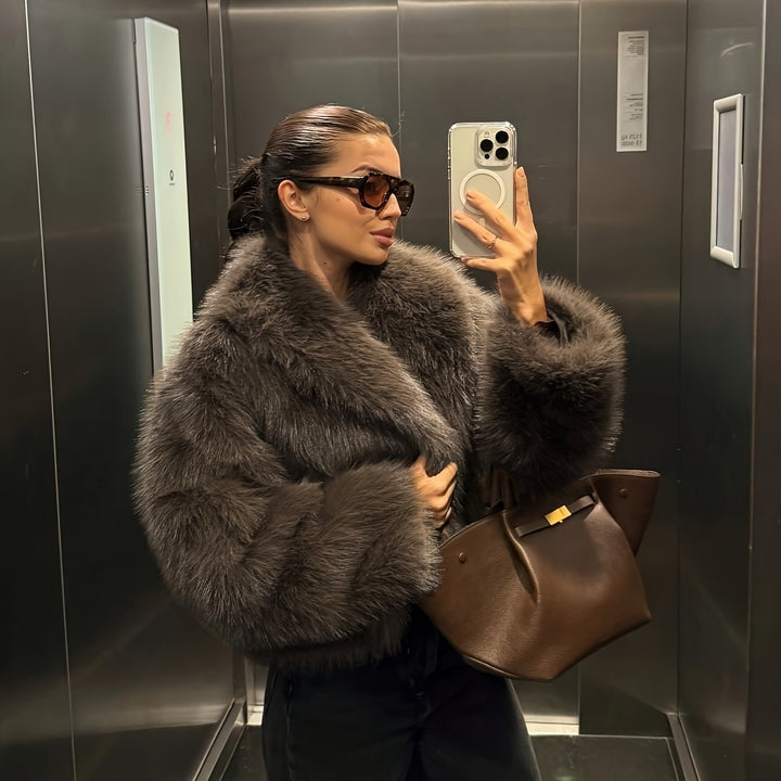 Nep Winter Warme Mode Pluche Korte Jas voor Vrouwen