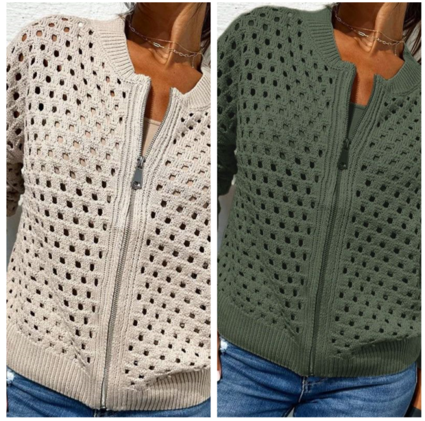EMILY | WOMEN'S CARDIGAN WITH ZIPPER AND HOLLOW DESIGN