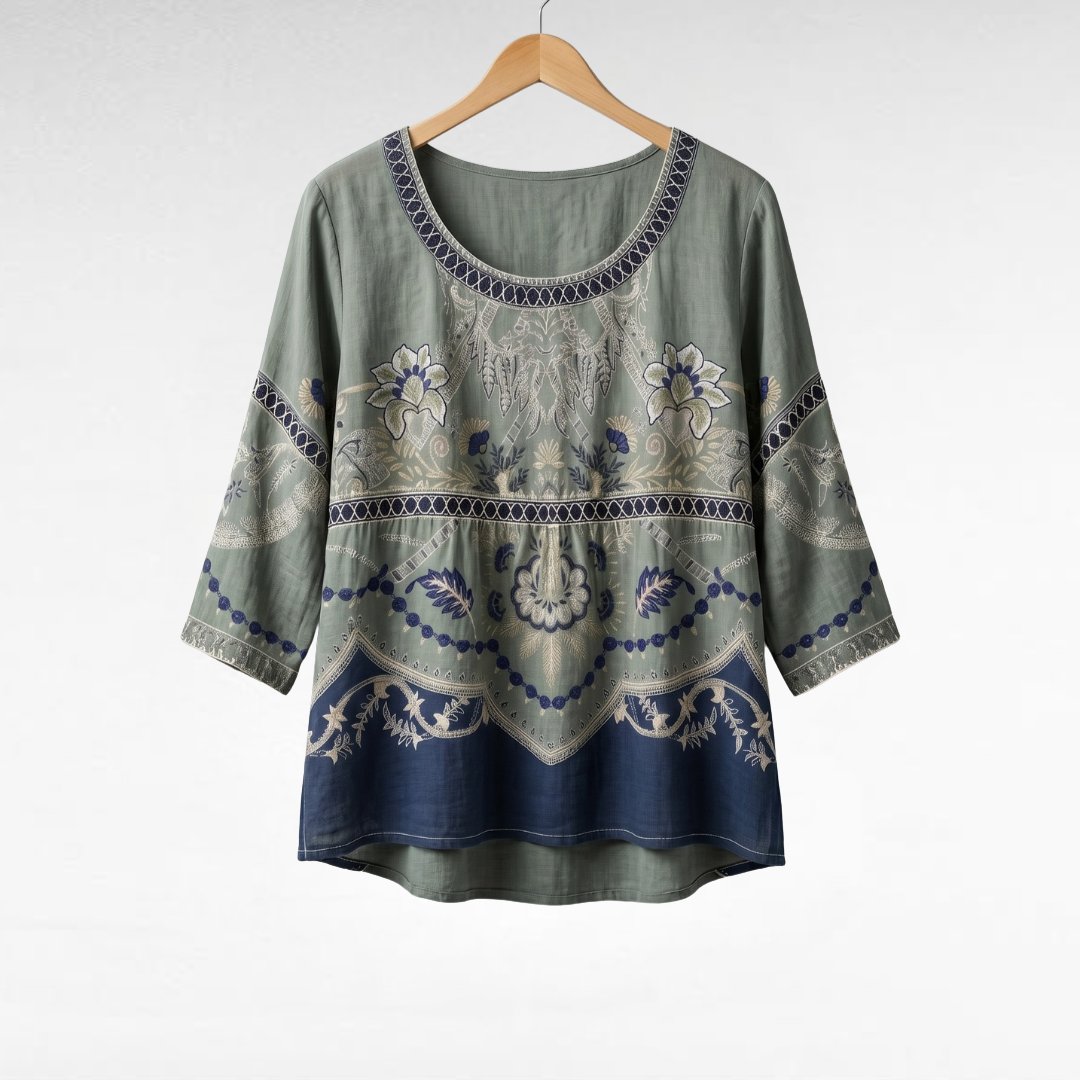 Luciana | Elegant linen blouse with floral print