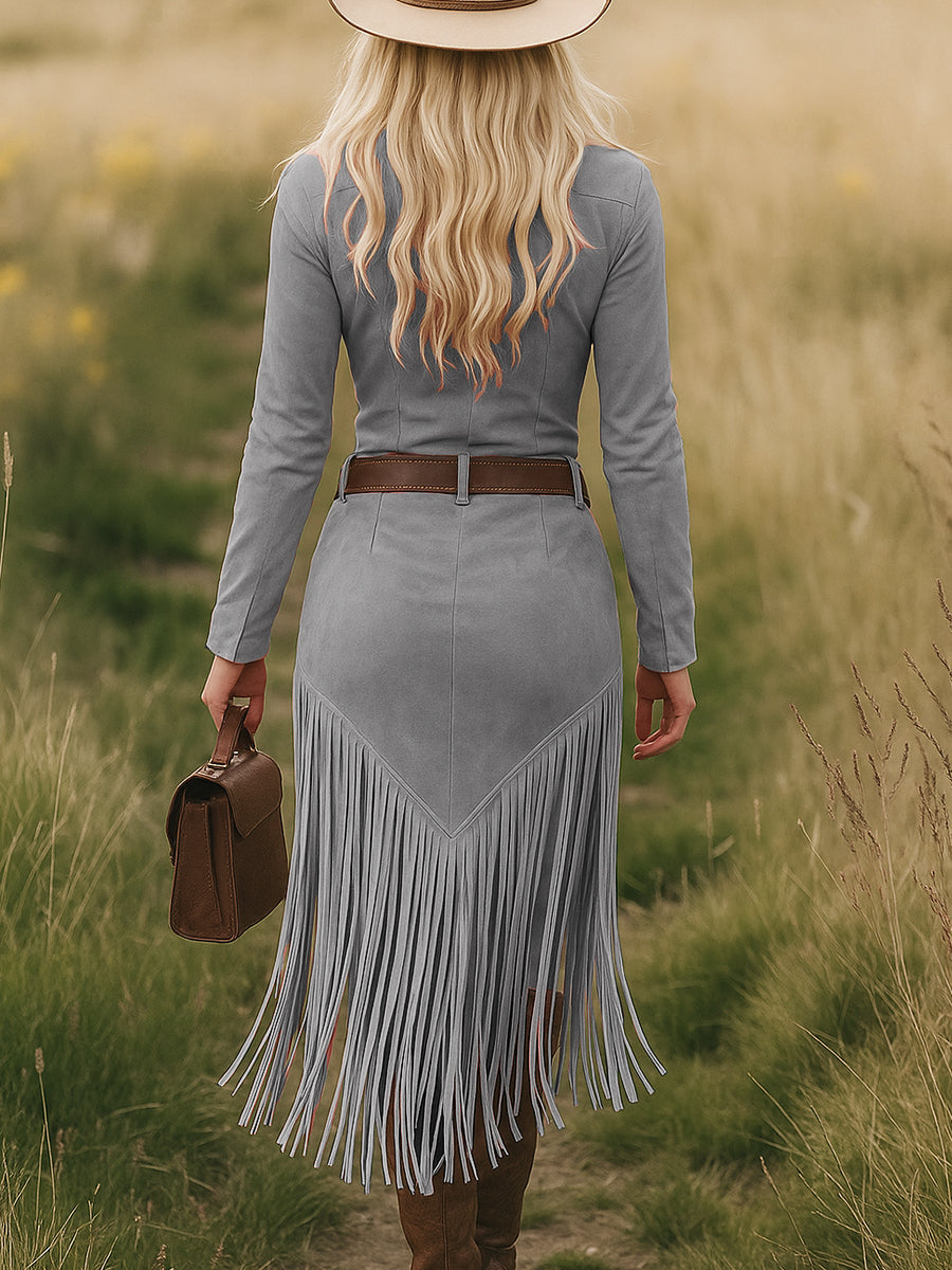 Sierra Western Fringe Zip Midi Dress