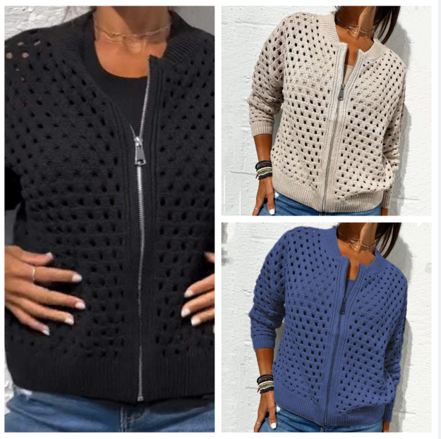 EMILY | WOMEN'S CARDIGAN WITH ZIPPER AND HOLLOW DESIGN