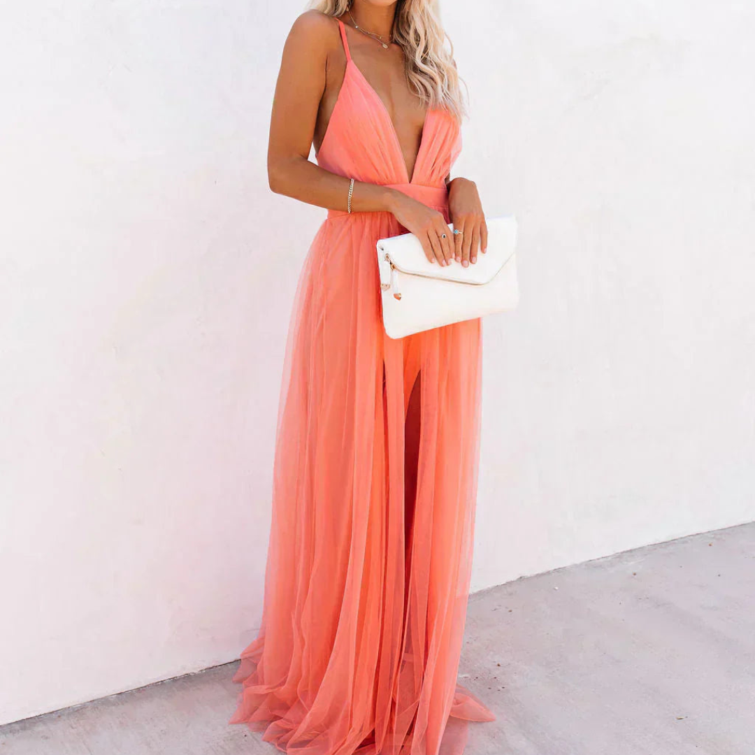 Lisa | Coral Light Maxi Dress