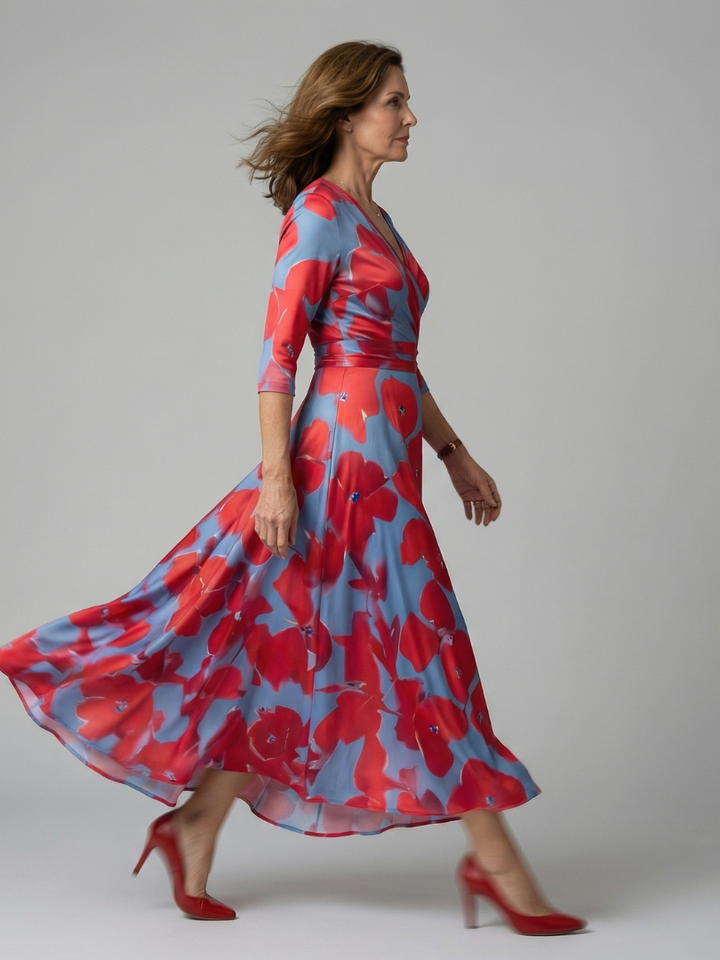 Celine | Midi Dress with Wrap Collar