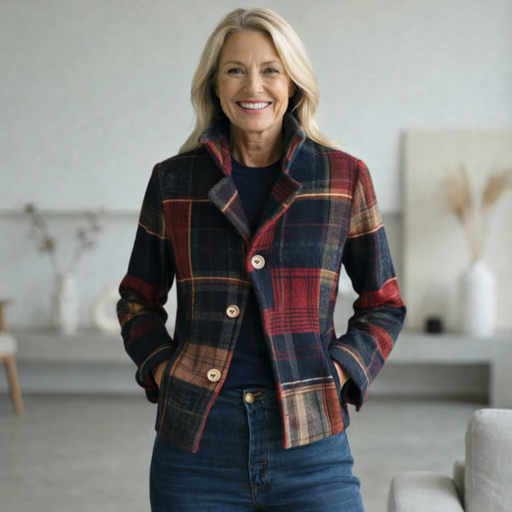 Natalie – Collared Checked Mid-Length Jacket
