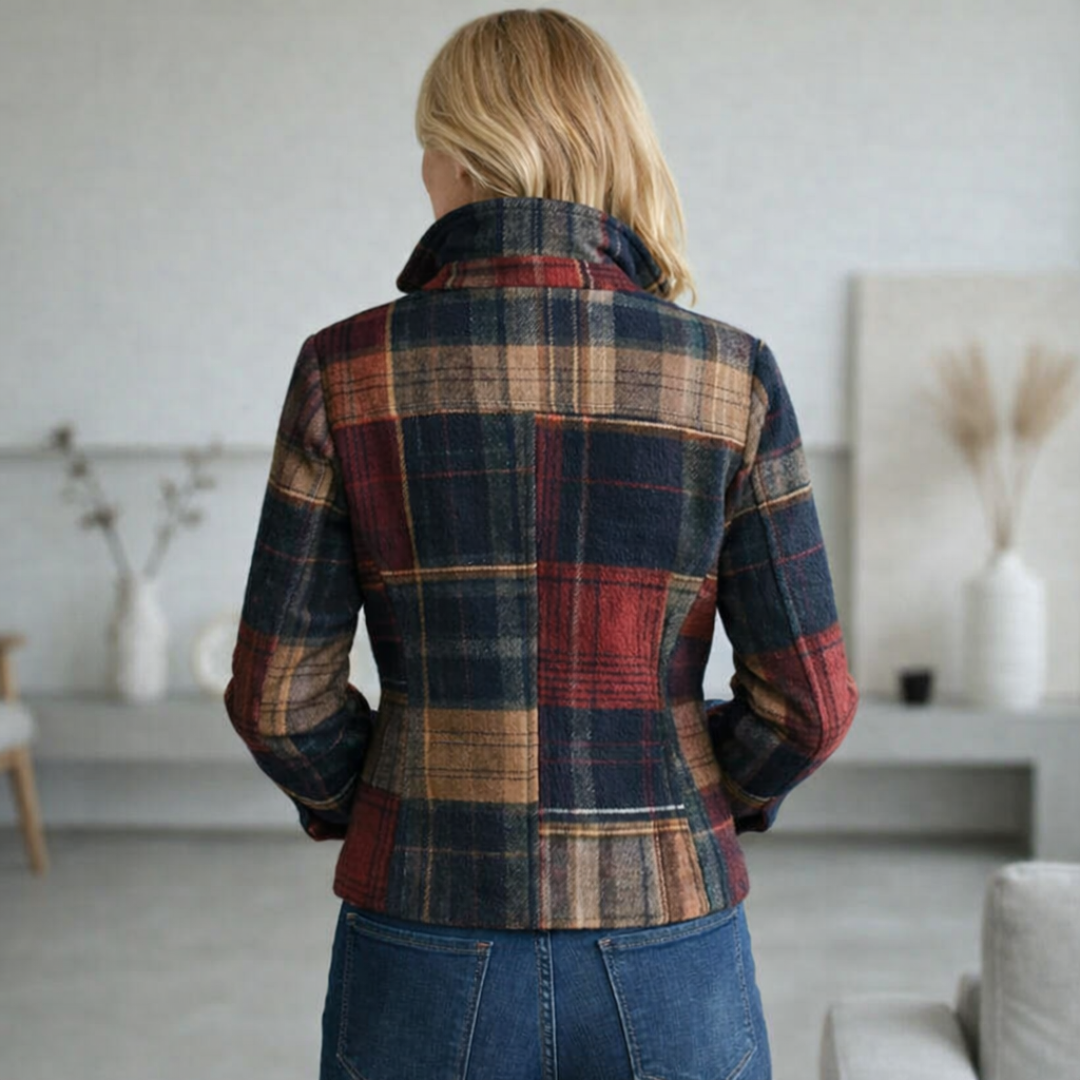 Natalie – Collared Checked Mid-Length Jacket