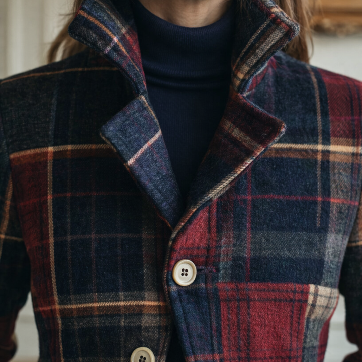 Natalie – Collared Checked Mid-Length Jacket