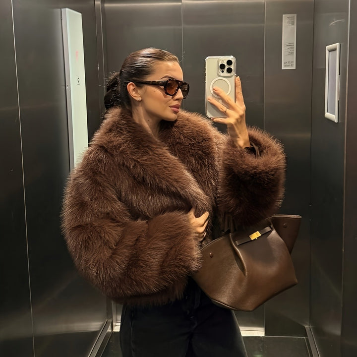 Nep Winter Warme Mode Pluche Korte Jas voor Vrouwen