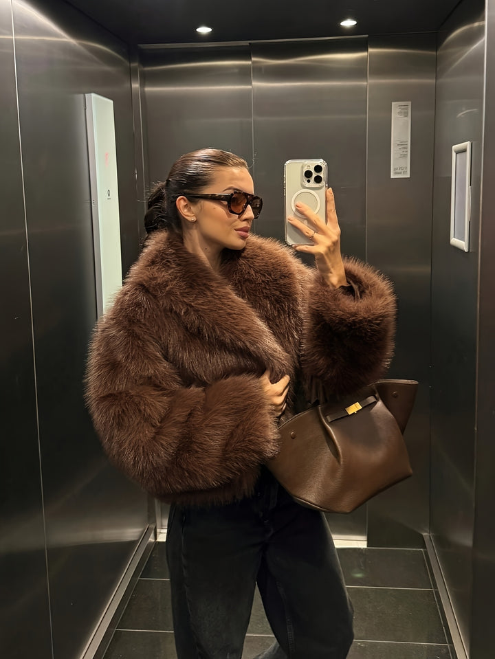 Nep Winter Warme Mode Pluche Korte Jas voor Vrouwen