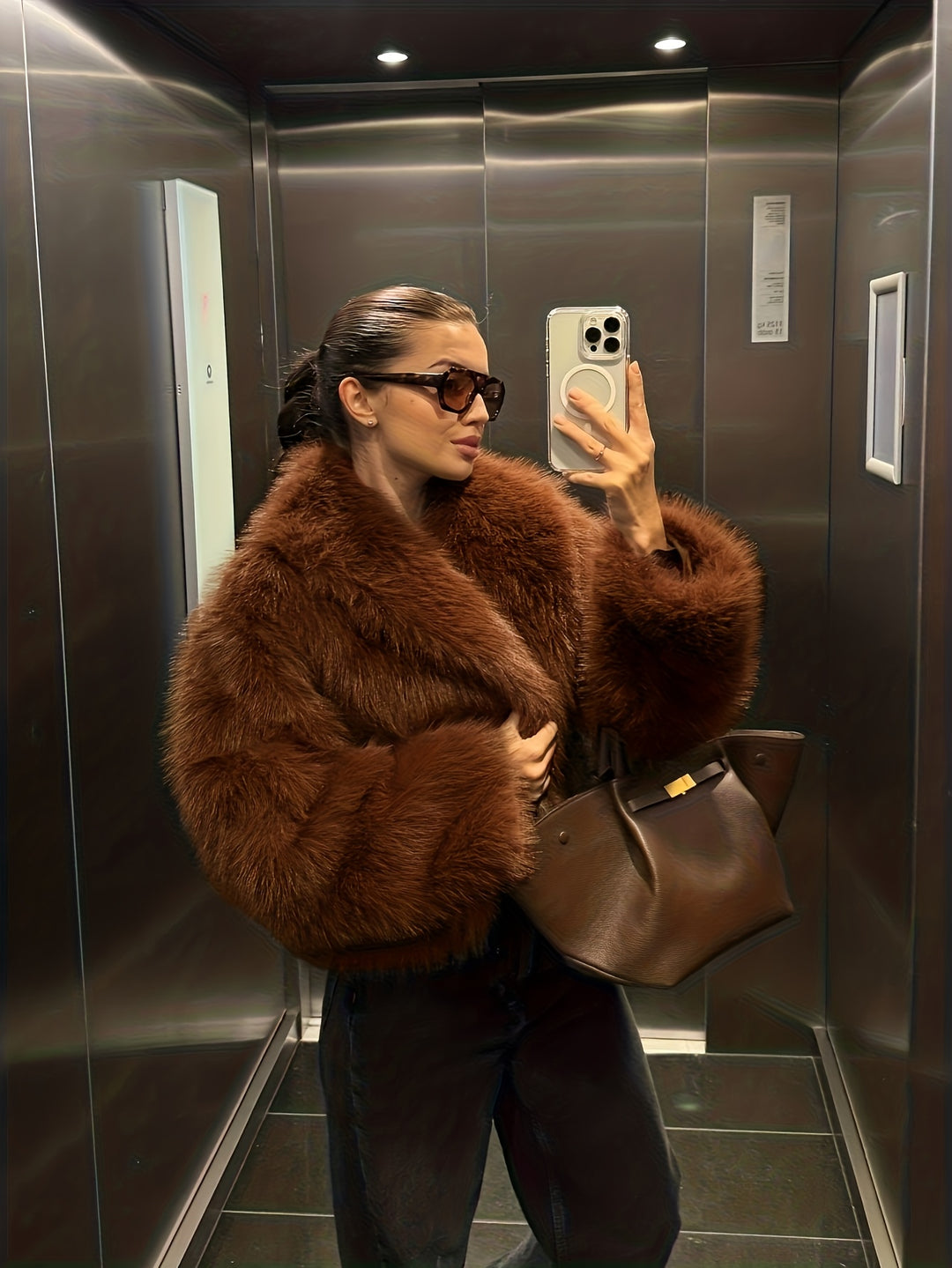 Nep Winter Warme Mode Pluche Korte Jas voor Vrouwen