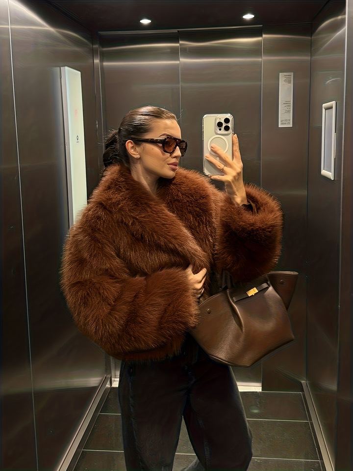 Nep Winter Warme Mode Pluche Korte Jas voor Vrouwen