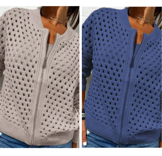 EMILY | WOMEN'S CARDIGAN WITH ZIPPER AND HOLLOW DESIGN