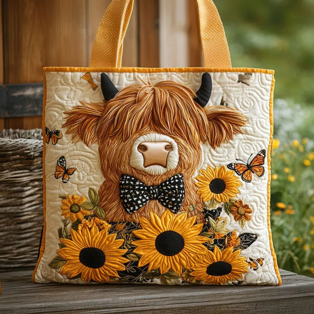 Artisan Tote - Highland Cow with Sunflowers