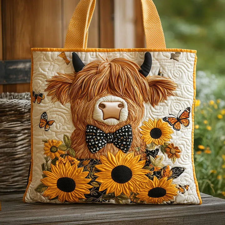 Artisan Tote - Highland Cow with Sunflowers
