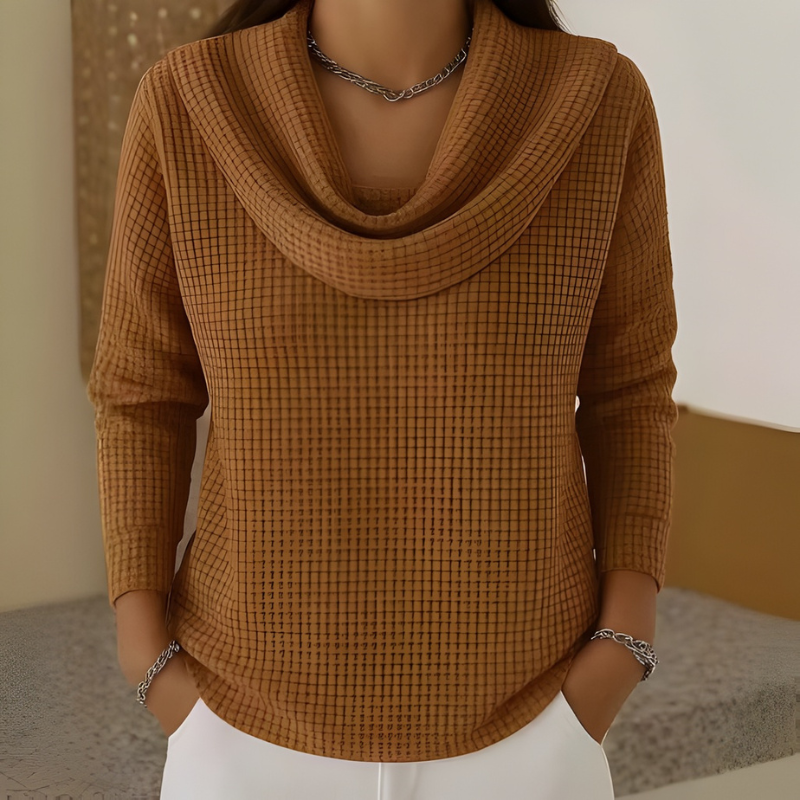 Amber™ Warm Sweater with Elegant Waterfall Neckline