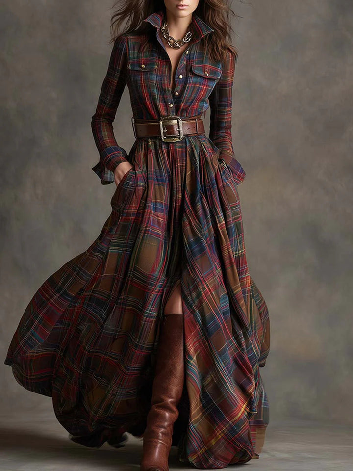 Highland Muse™ | Vintage Plaid Maxi Dress