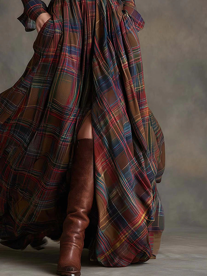 Highland Muse™ | Vintage Plaid Maxi Dress