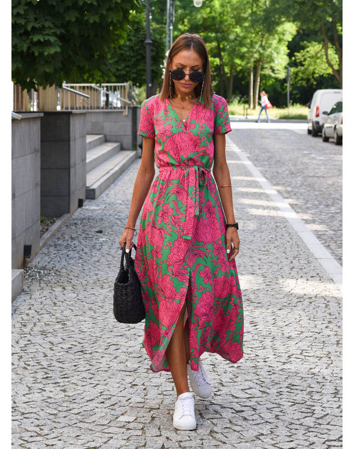 Tzahalit™ | Elegant Floral V Dress