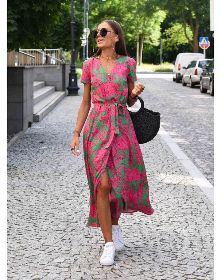Tzahalit™ | Elegant Floral V Dress