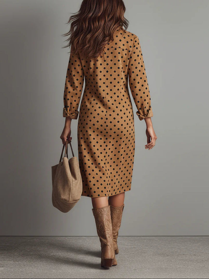 Maribelle™ | Vintage Polka Dot Suede Midi Dress