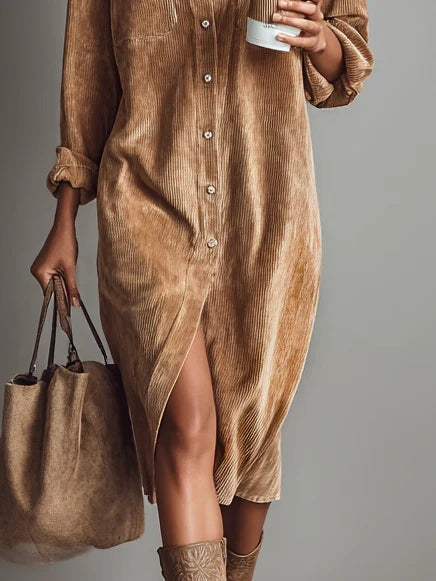 Sienna Soft Corduroy Button-Down Midi Dress