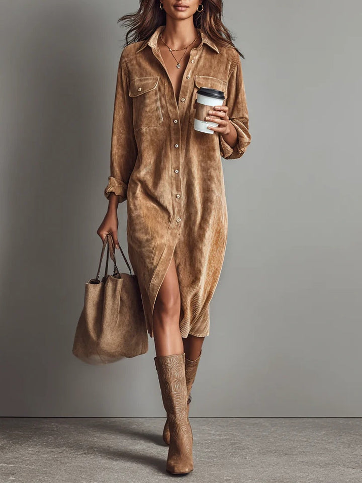 Sienna Soft Corduroy Button-Down Midi Dress