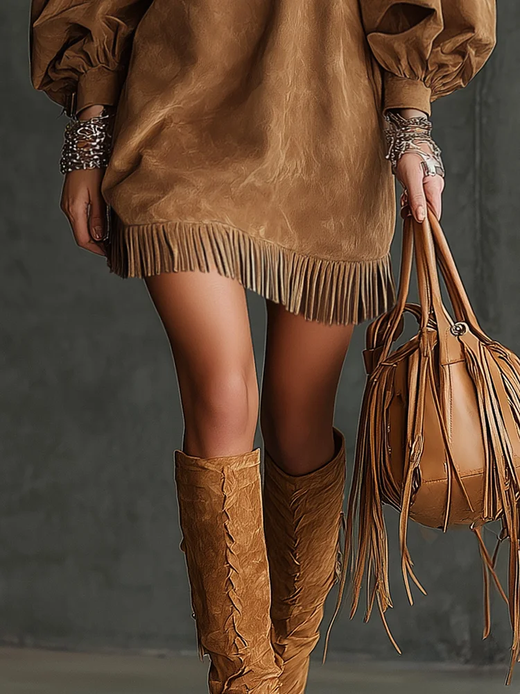 Aurelia Fringe™ | Vintage Suede Mini Dress