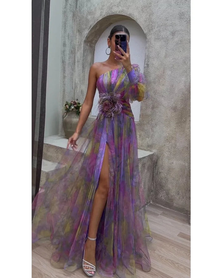 Orit™ | Asymmetrical Dress with One Sleeve and Slit