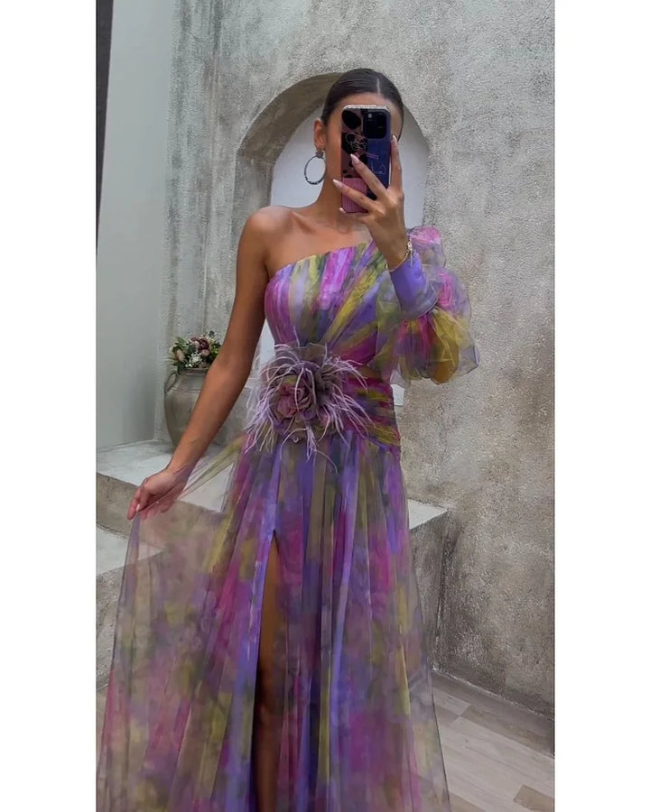 Orit™ | Asymmetrical Dress with One Sleeve and Slit