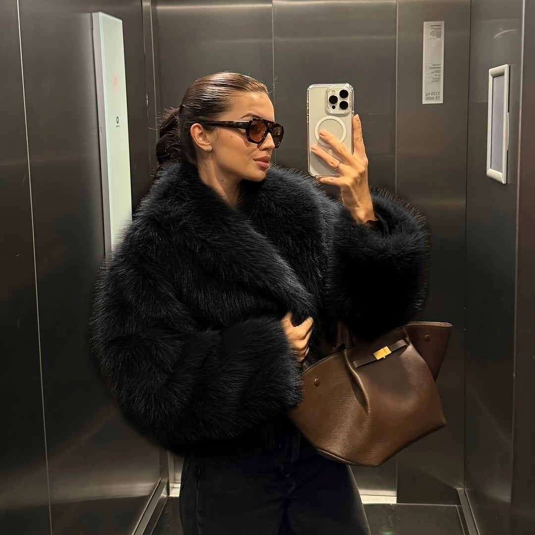 Nep Winter Warme Mode Pluche Korte Jas voor Vrouwen