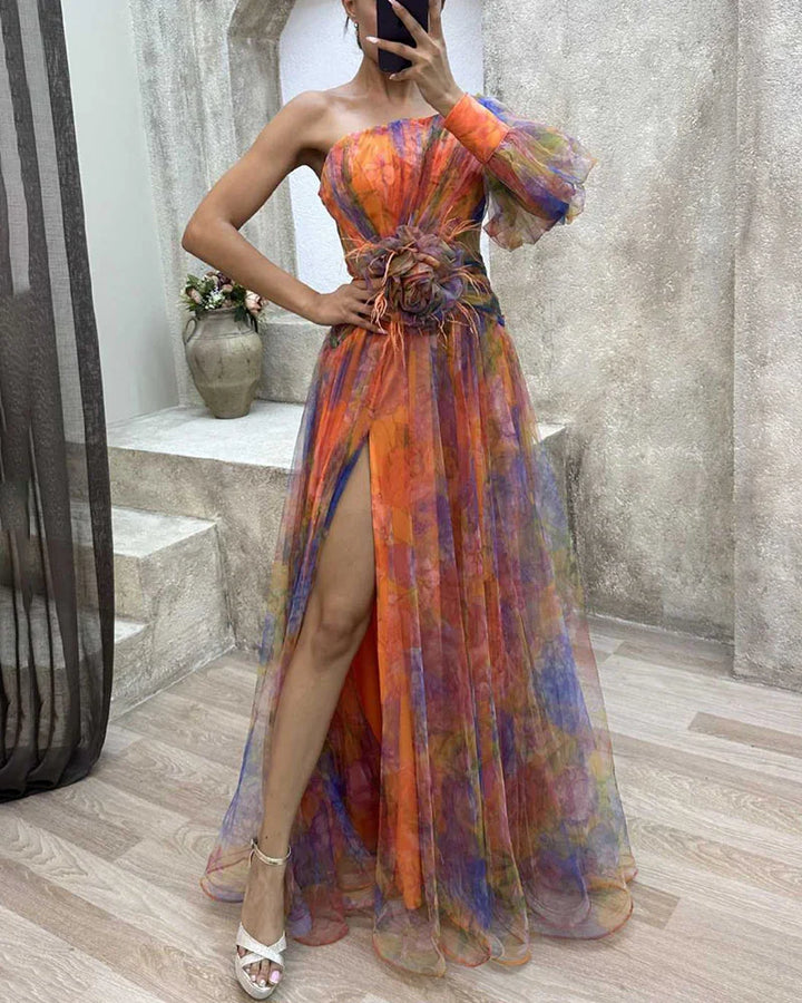 Orit™ | Asymmetrical Dress with One Sleeve and Slit