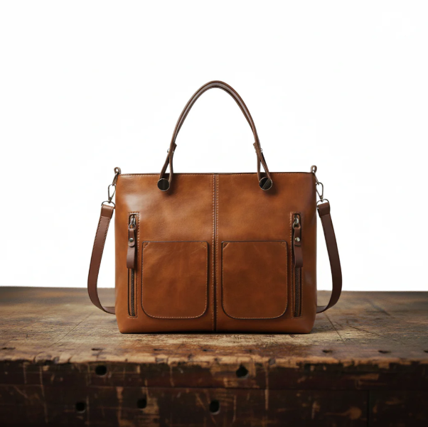 Dual Pocket Leather Handbag
