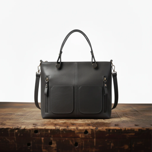 Dual Pocket Leather Handbag