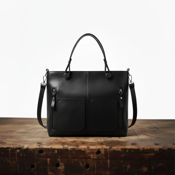 Dual Pocket Leather Handbag