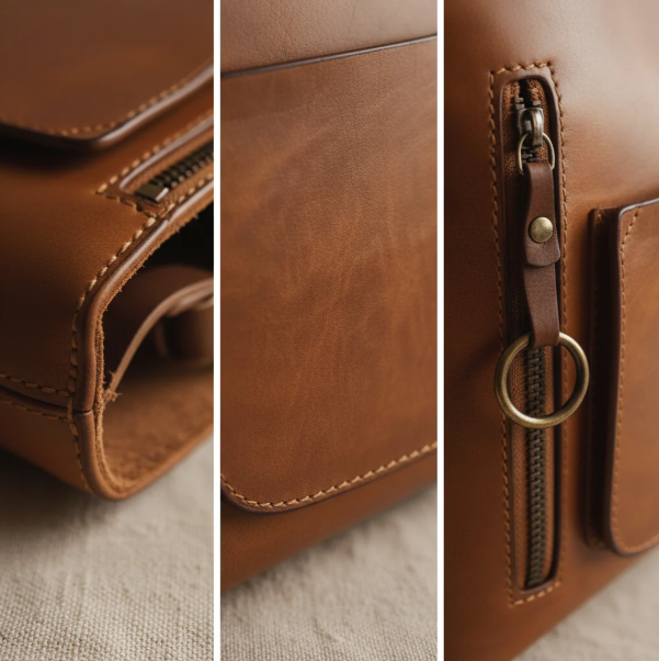 Dual Pocket Leather Handbag