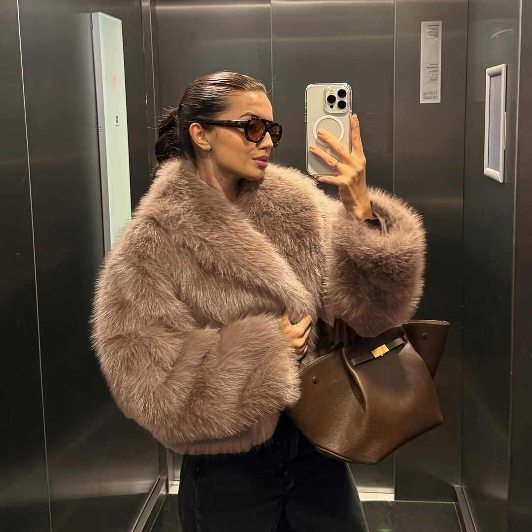 Nep Winter Warme Mode Pluche Korte Jas voor Vrouwen