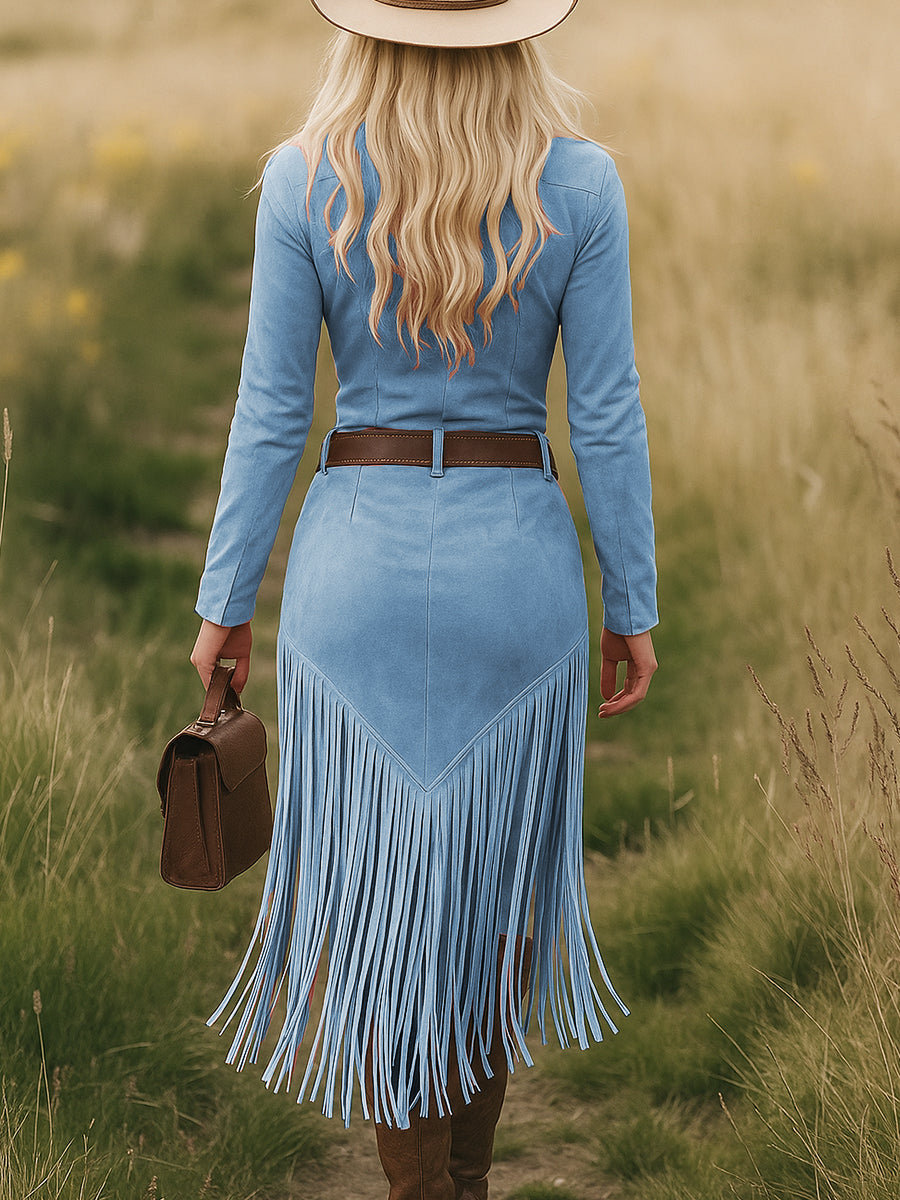 Sierra Western Fringe Zip Midi Dress