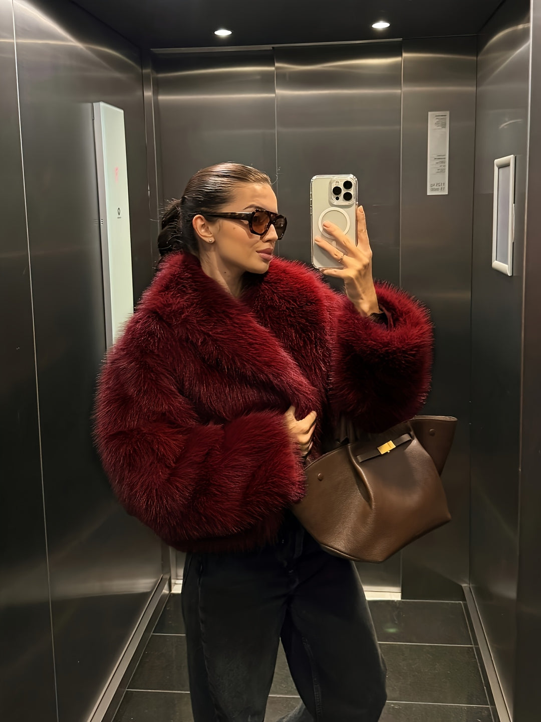 Nep Winter Warme Mode Pluche Korte Jas voor Vrouwen