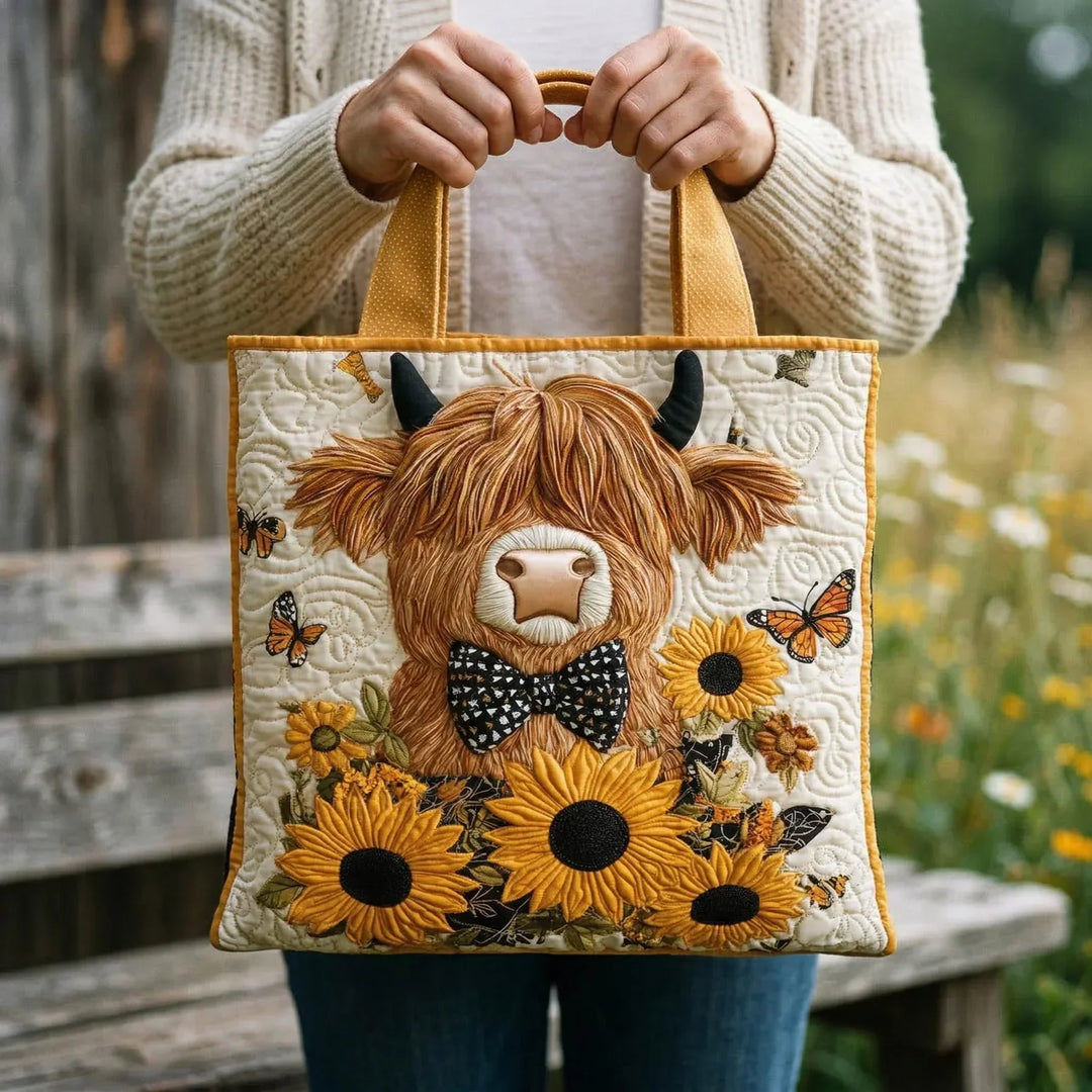 Artisan Tote - Highland Cow with Sunflowers