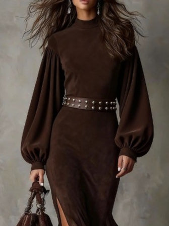 Aurelia™ | Luxe Suede High-Neck Maxi Dress