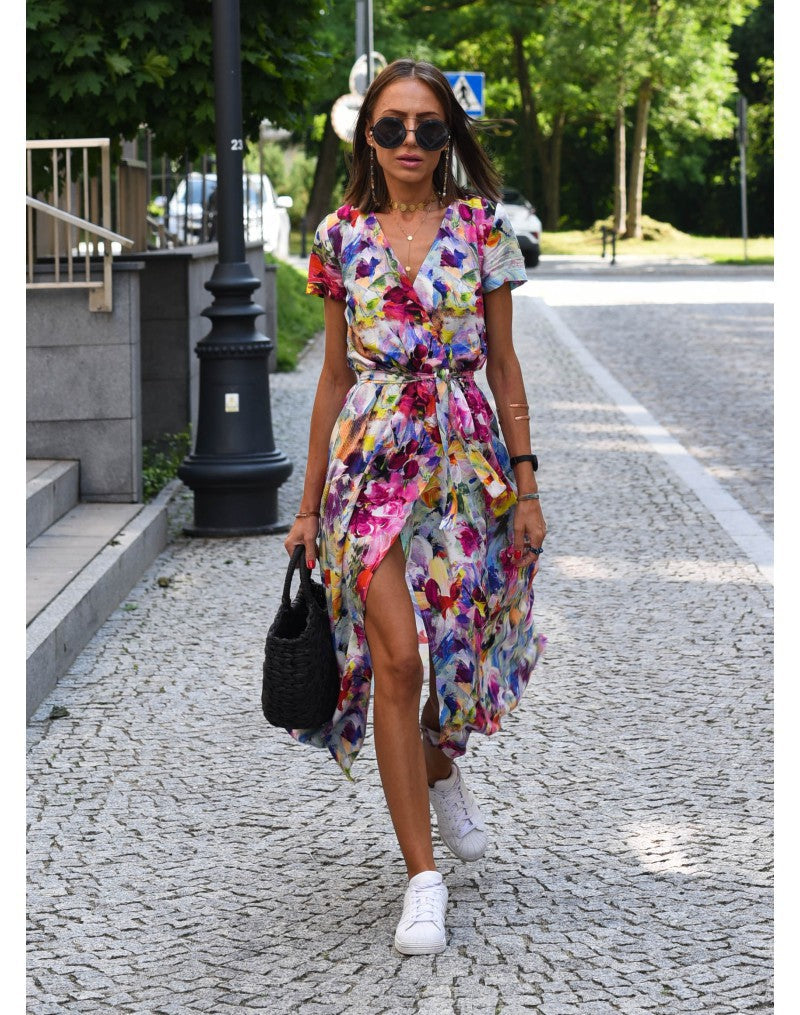 Tzahalit™ | Elegant Floral V Dress