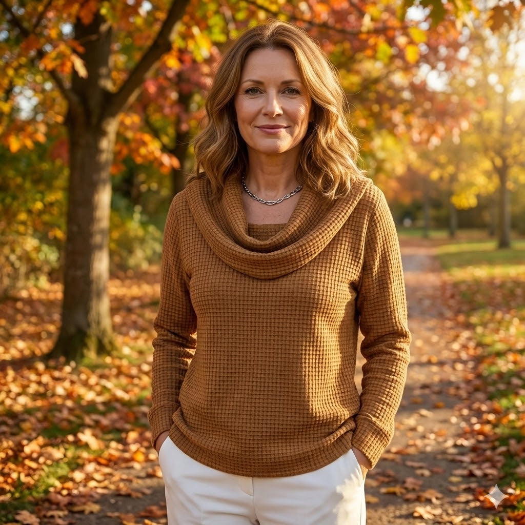 Amber™ Warm Sweater with Elegant Waterfall Neckline